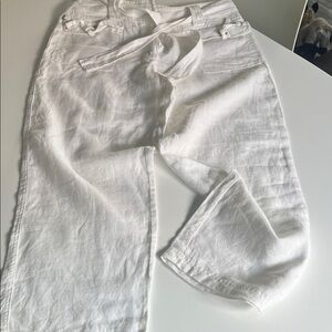 White Linen Pants Cropped wide leg with Tie Waist